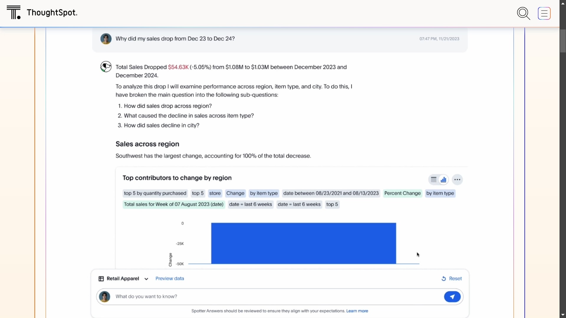 Thoughtspot offers beautiful and interactive data visualizations and rich-looking dashboards